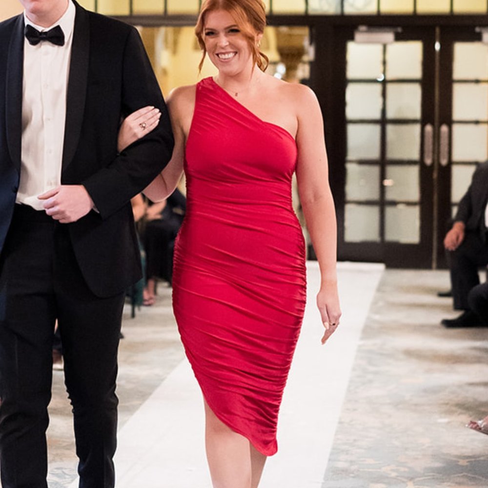 Hot Pink One Shoulder Asymmetric Ruched Midi Dress